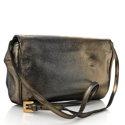Fendi Metallic Fan Vitello Flap Bag Black Satin Gold 3 of 10