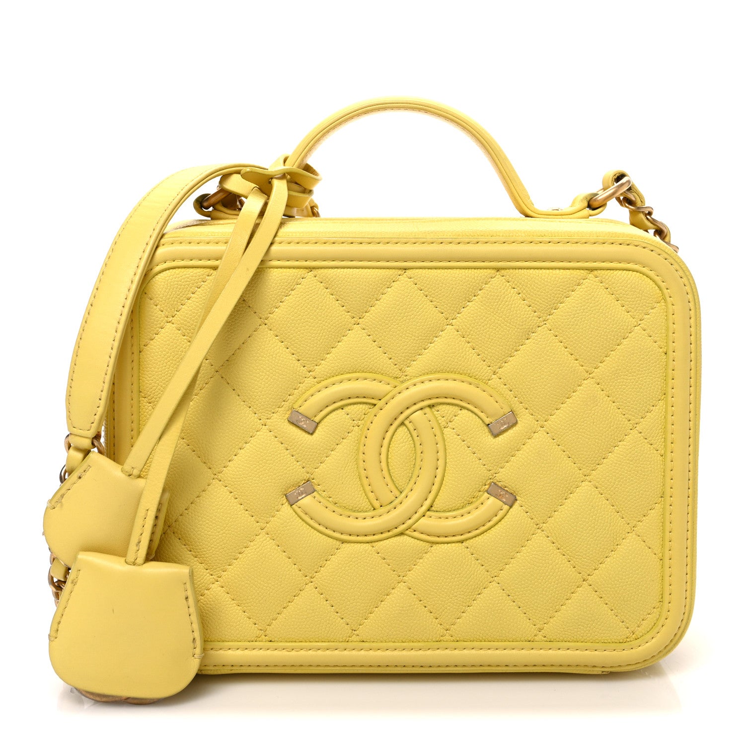 Chanel Caviar Quilted Medium CC Filigree Vanity Case Yellow 1 of 10