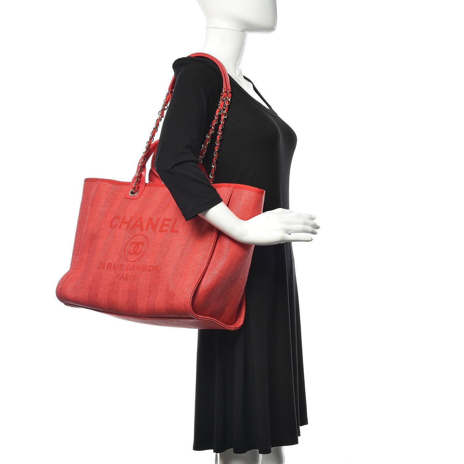 Chanel Mixed Fibers Striped Large Deauville Tote Red 2 of 11