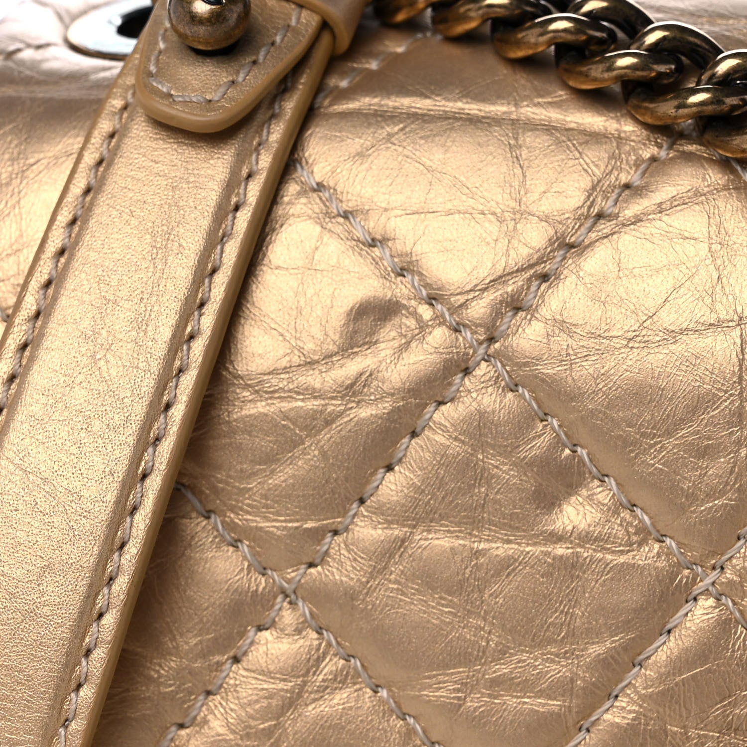 Chanel Metallic Aged Calfskin Quilted CC Square Flap Light Gold 11 of 12