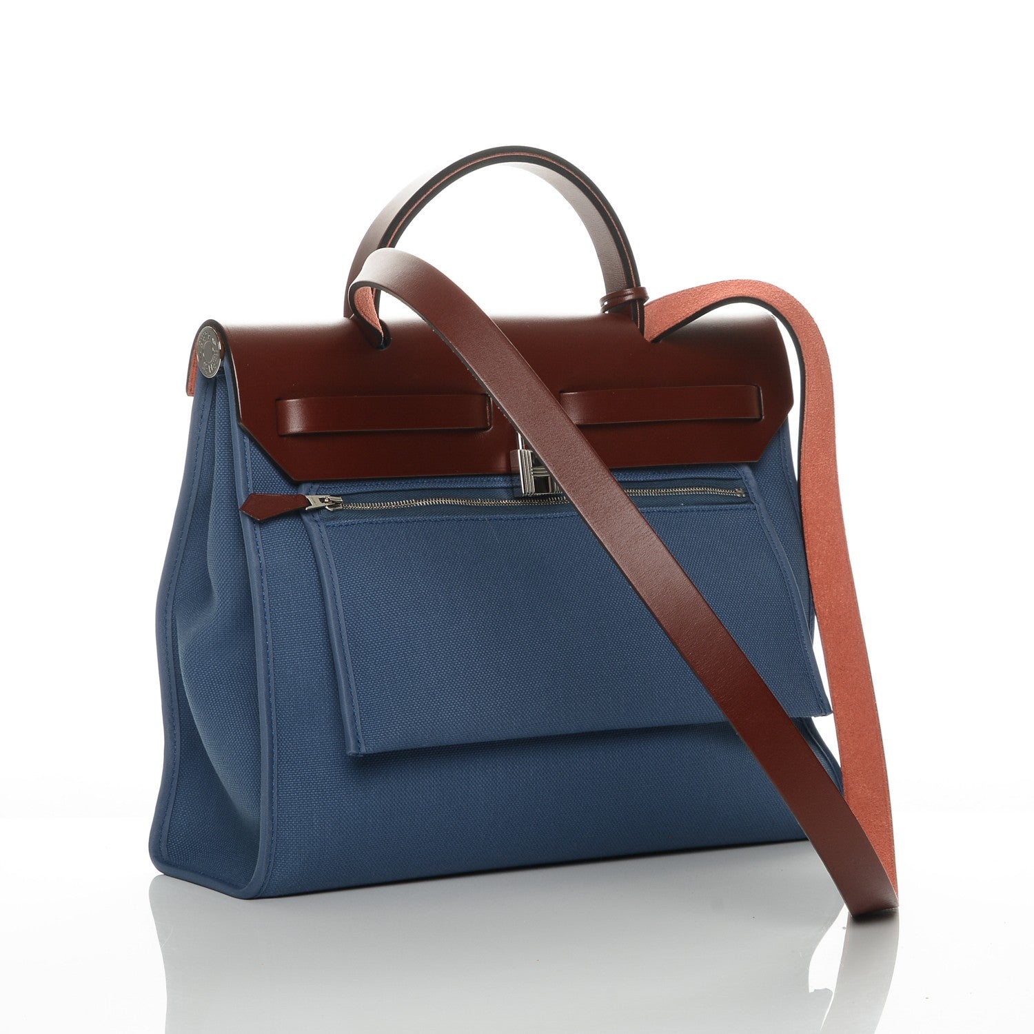 Hermes Military Toile Vache Hunter Herbag Zip PM 31 Bleu Agate Rouge H 2 of 7