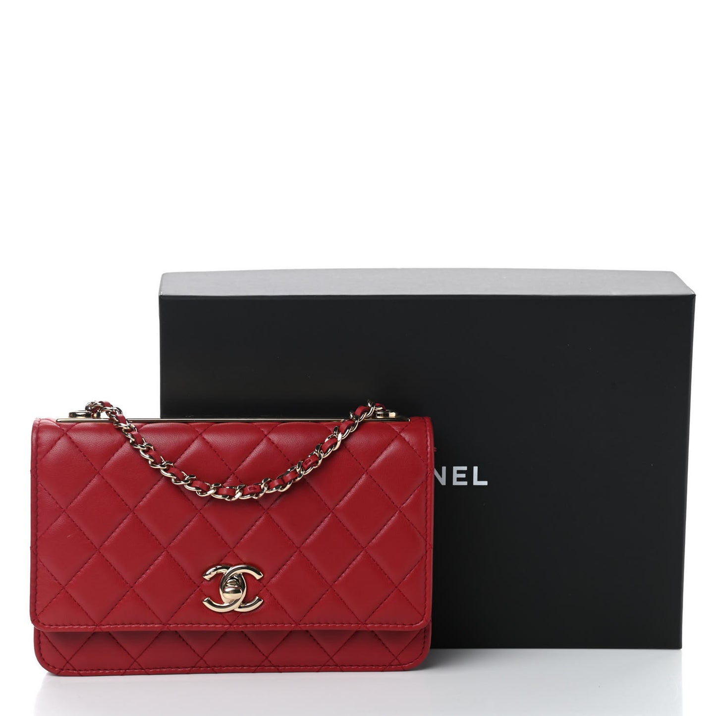 Lambskin Quilted Trendy CC Wallet On Chain WOC Red