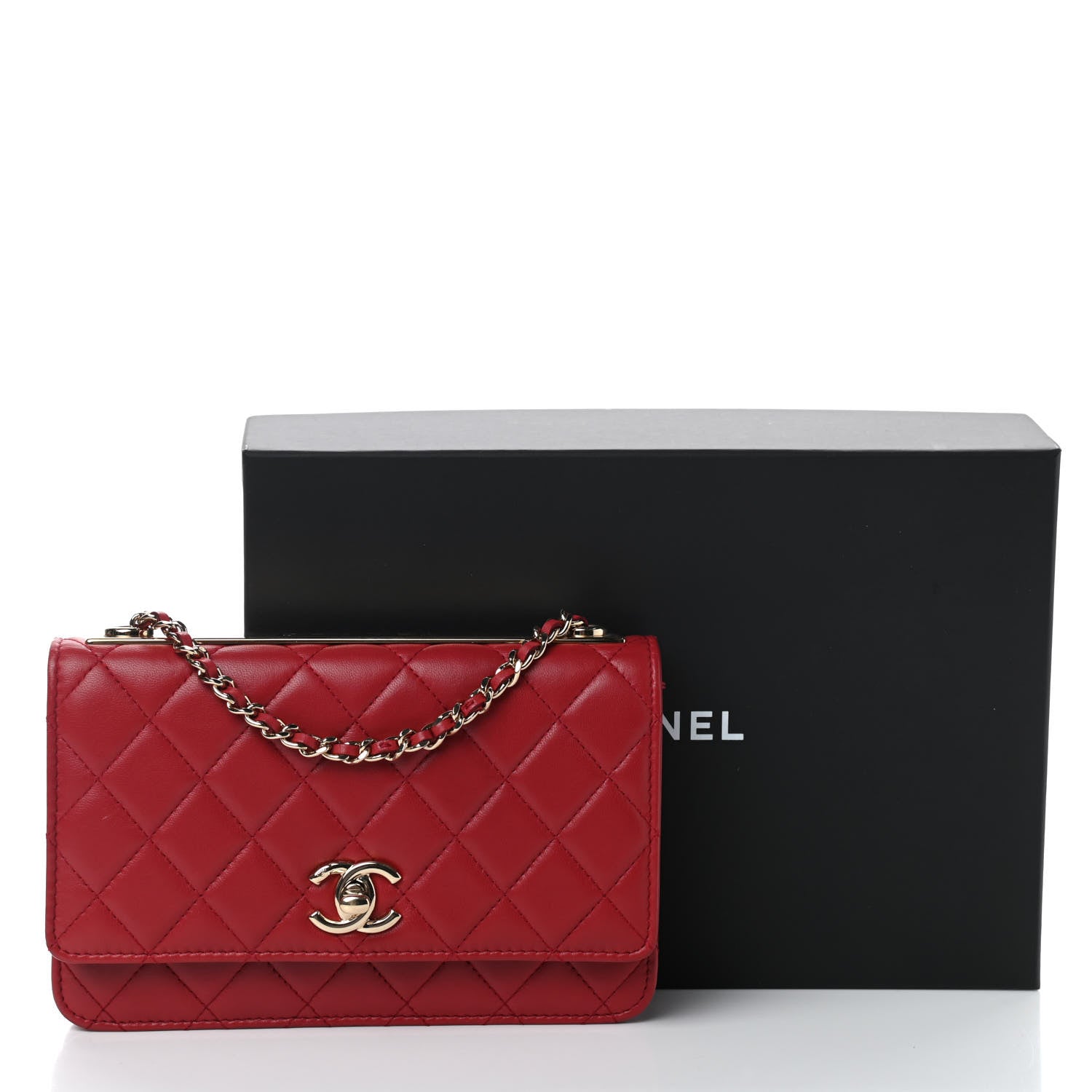 Chanel Lambskin Quilted Trendy CC Wallet On Chain WOC Red 9 of 9