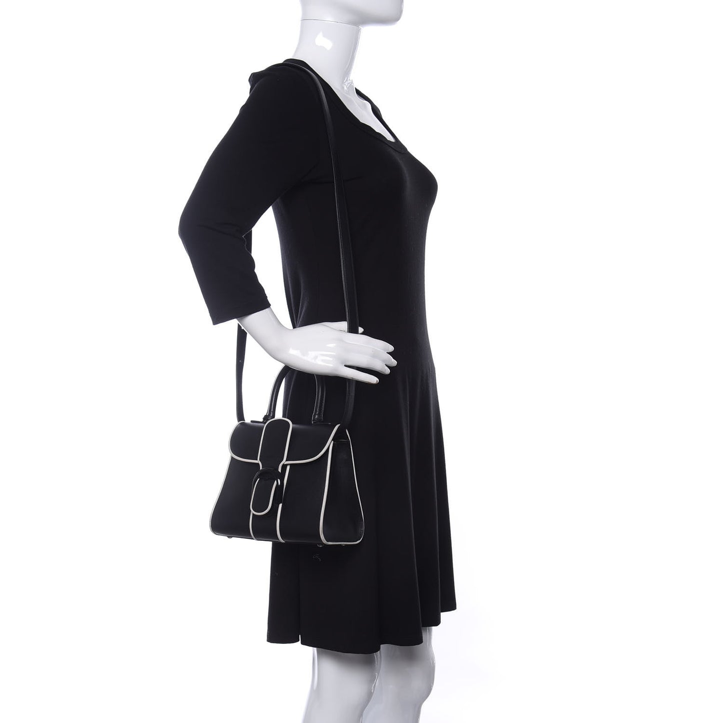 Calfskin Illusion Piped Mini Brillant Satchel Black