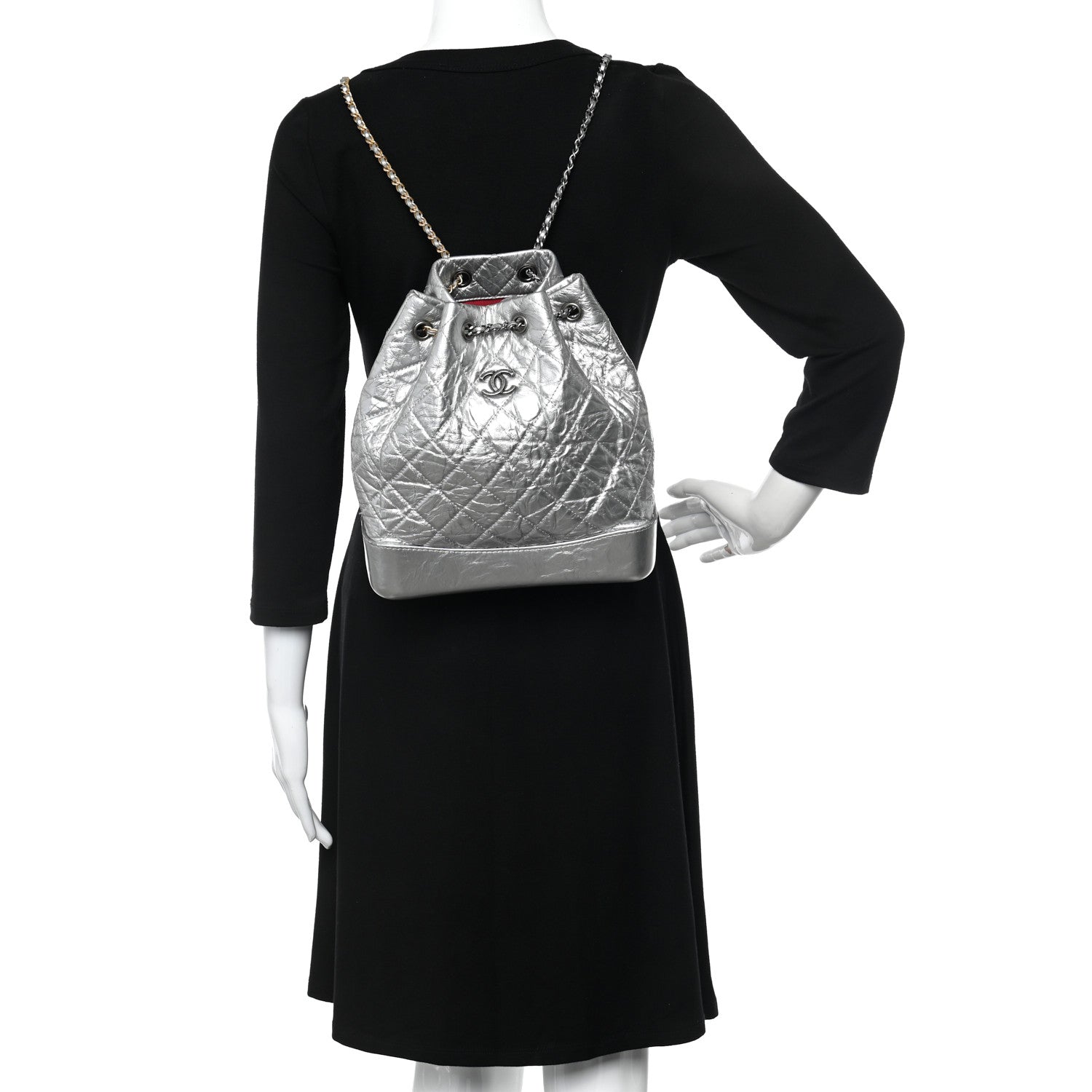 Chanel Metallic Crumpled Calfskin Quilted Small Gabrielle Backpack Silver 2 of 11