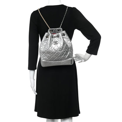 Chanel Metallic Crumpled Calfskin Quilted Small Gabrielle Backpack Silver 2 of 11