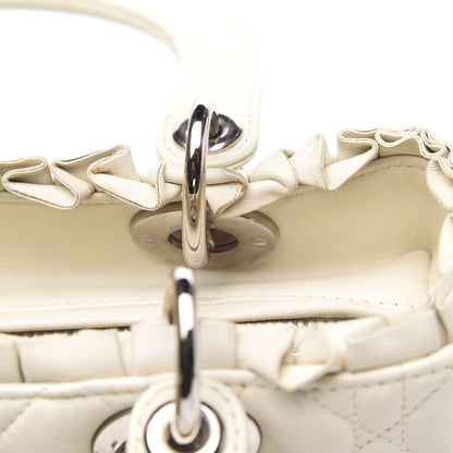 Christian Dior Lambskin Cannage Ruffle Trim Medium Lady Dior Off White 13 of 15