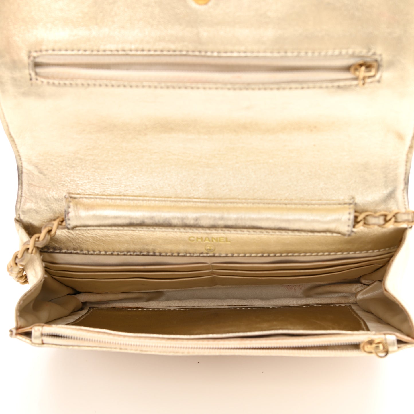 Nylon Travel Wallet On Chain WOC Metallic Gold