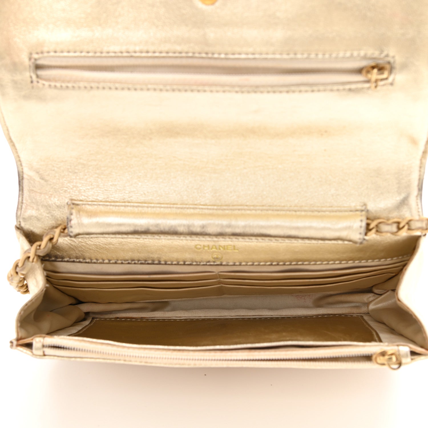 Chanel Nylon Travel Wallet On Chain WOC Metallic Gold 5 of 13
