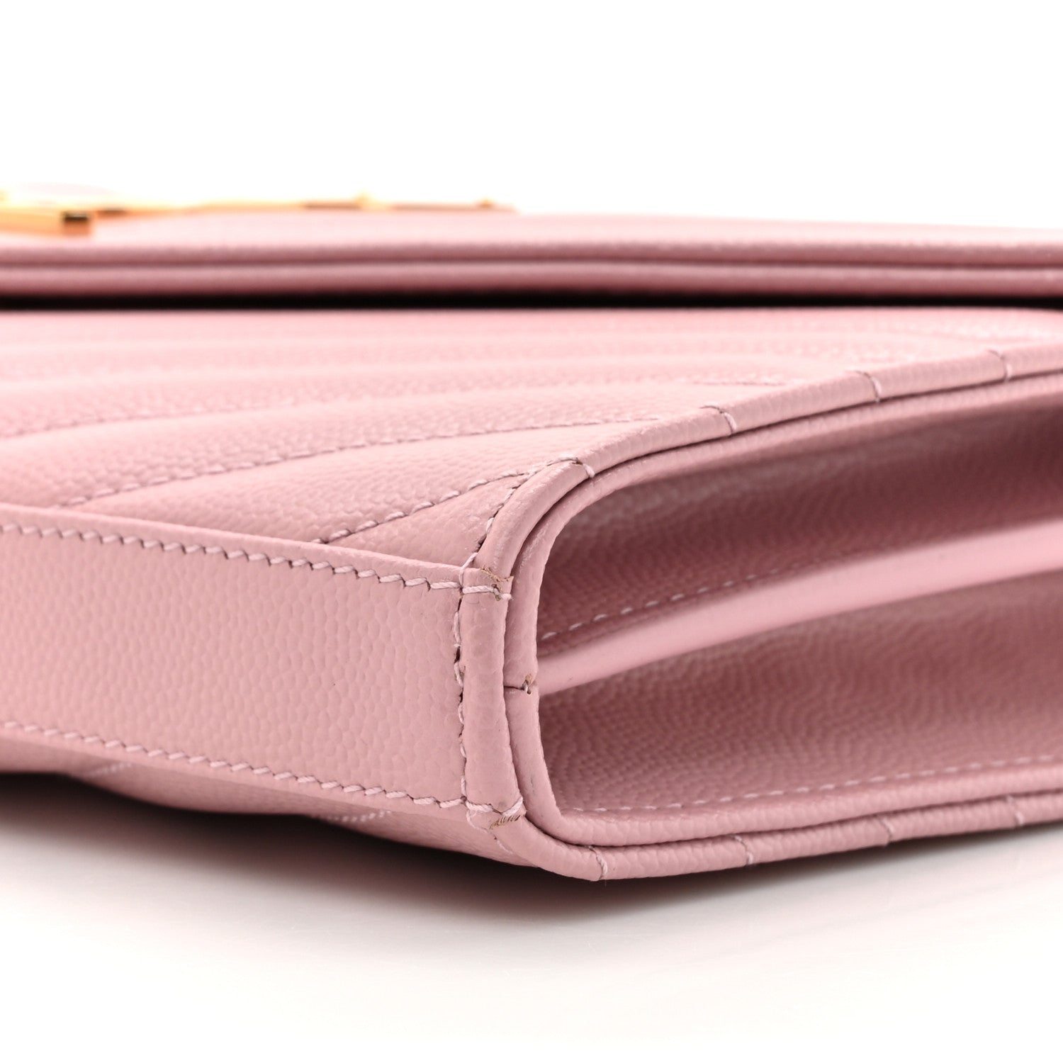 Saint Laurent Grain De Poudre Matelasse Chevron Monogram Chain Wallet Tender Pink 10 of 13
