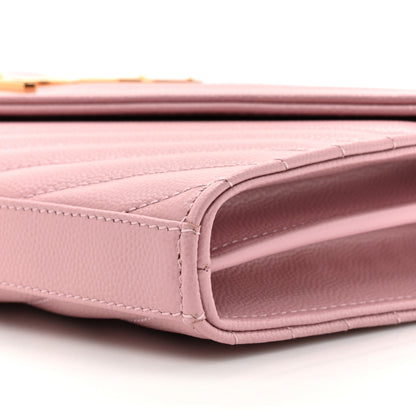 Saint Laurent Grain De Poudre Matelasse Chevron Monogram Chain Wallet Tender Pink 10 of 13