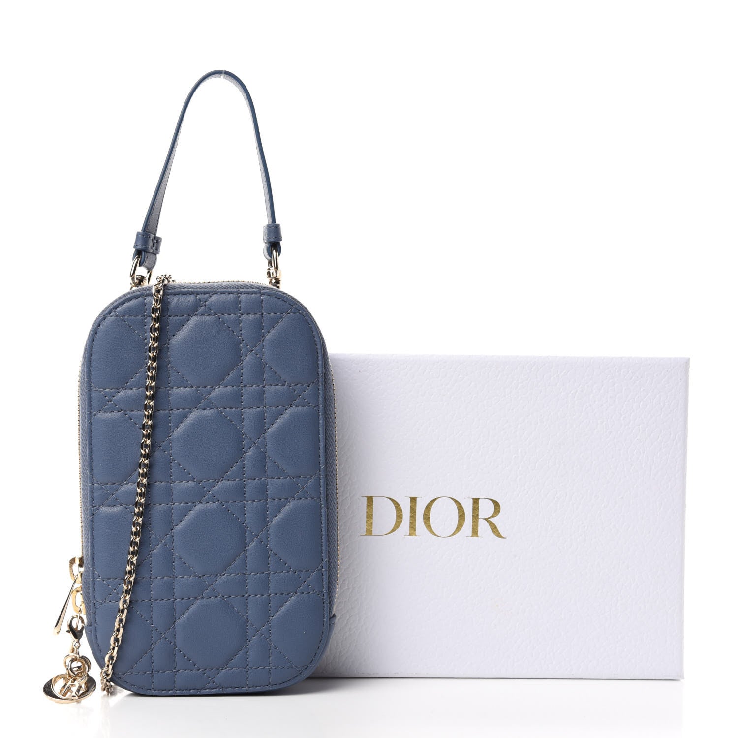 Christian Dior Lambskin Cannage Lady Dior Phone Holder Denim Blue 12 of 12