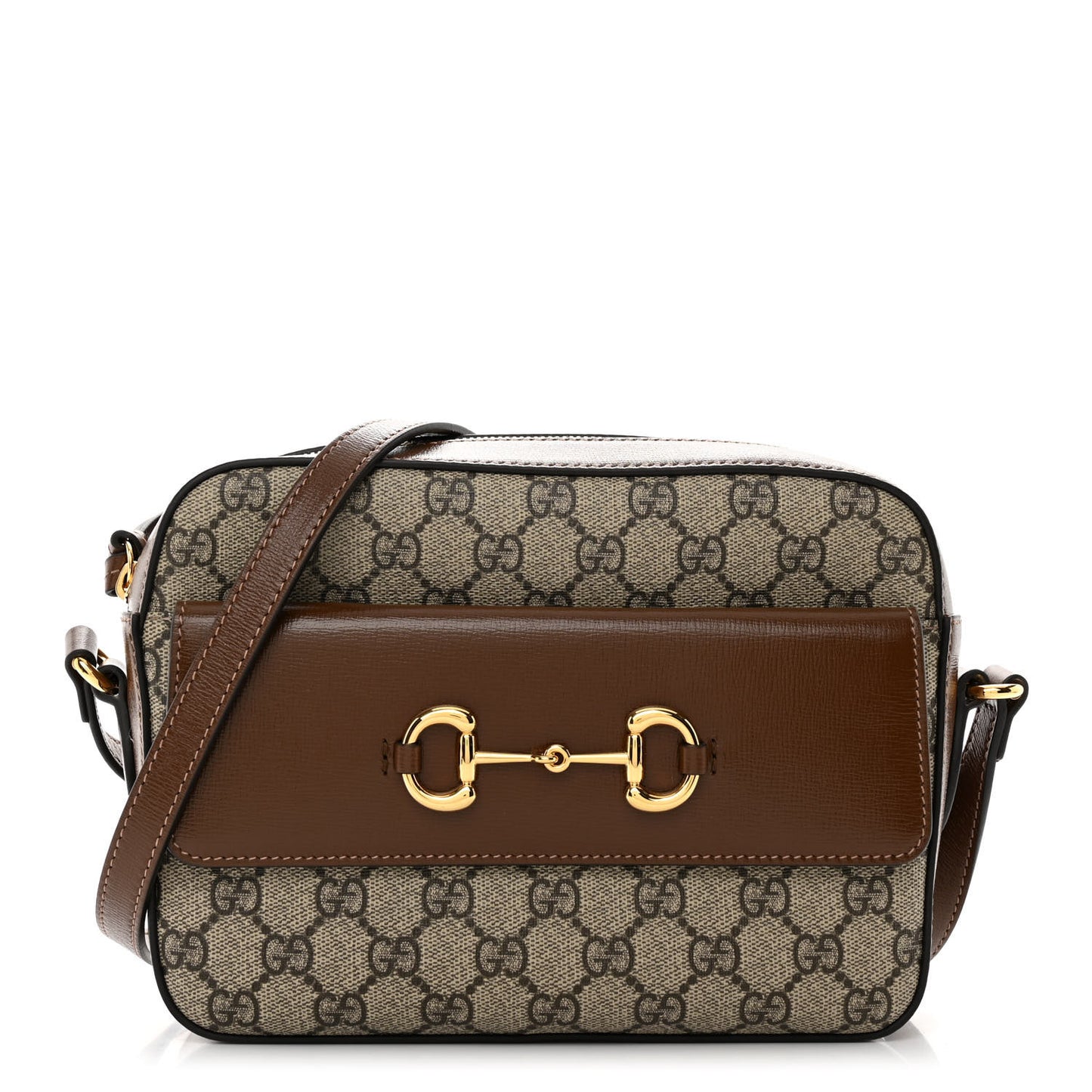 GG Supreme Monogram Small Horsebit 1955 Shoulder Bag Beige Brown Sugar
