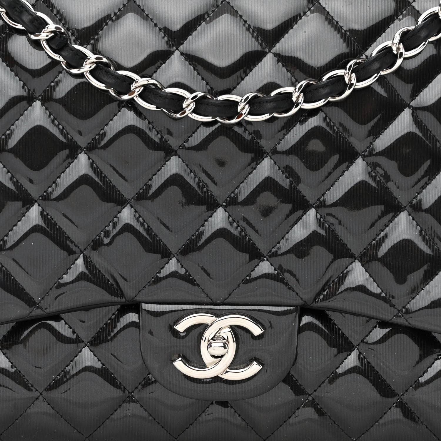 Chanel Striated Patent Quilted Maxi Double Flap Black 8 of 14