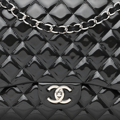 Chanel Striated Patent Quilted Maxi Double Flap Black 8 of 14