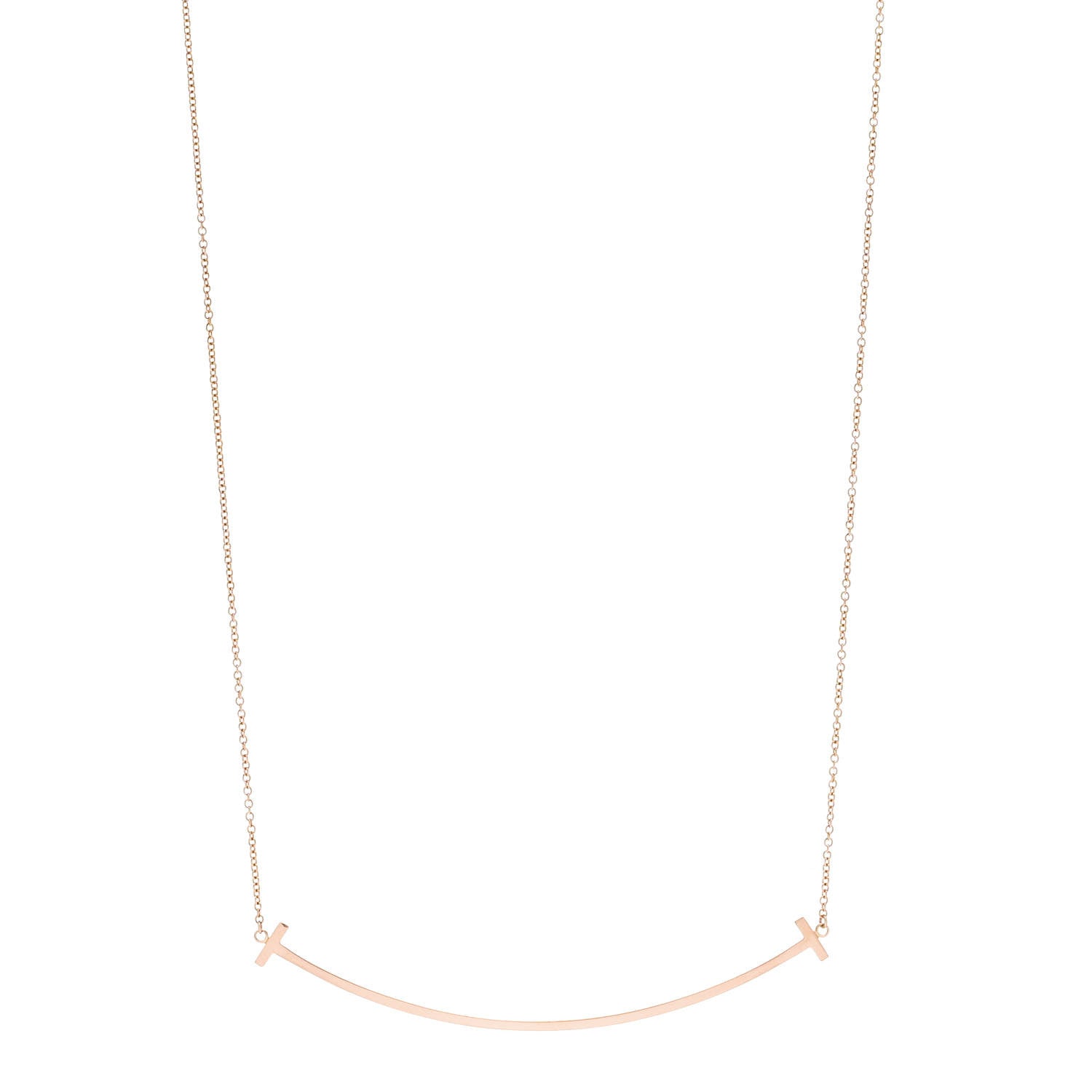 Tiffany 18K Rose Gold Large T Smile Pendant Necklace 1 of 6