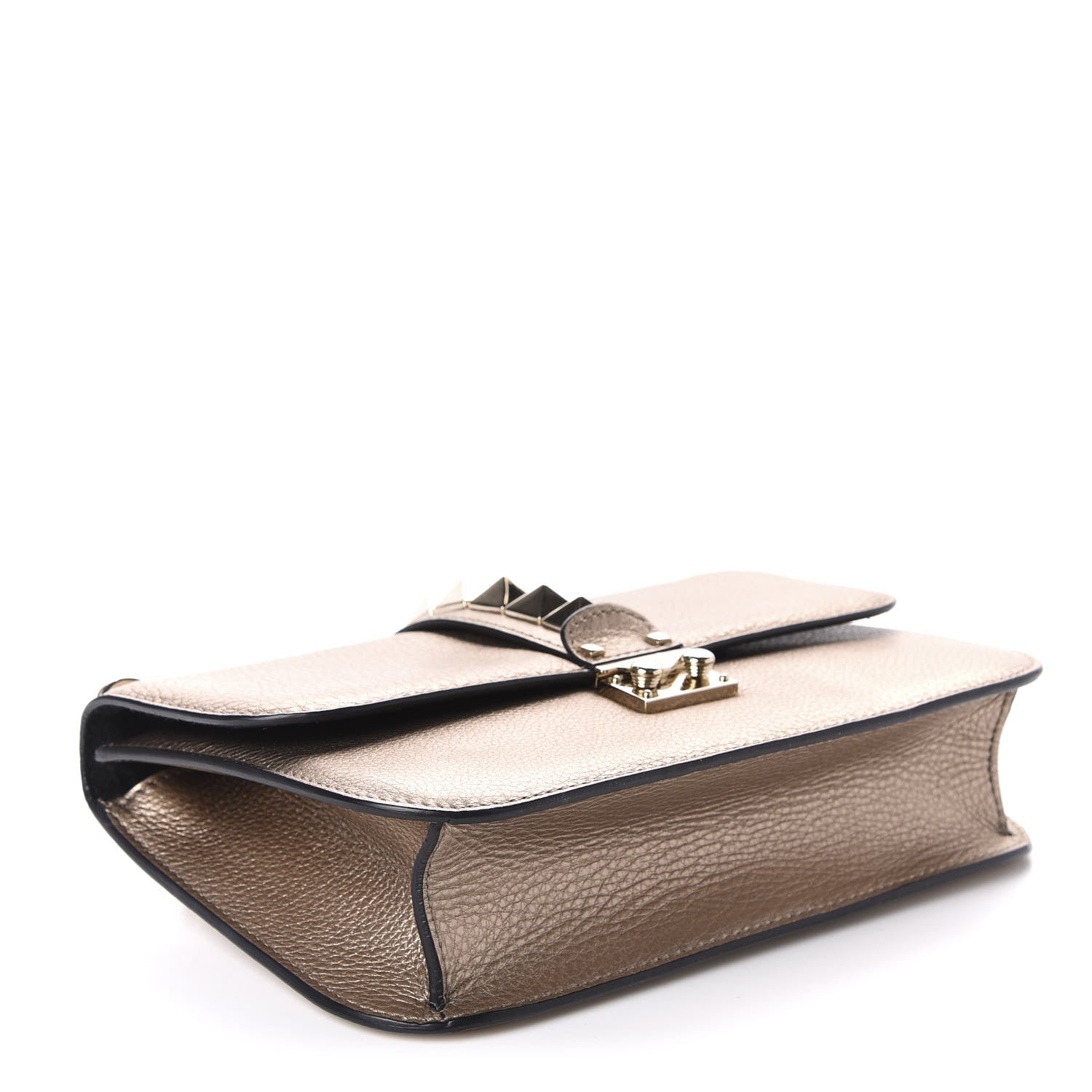 Valentino Garavani Metallic Grained Calfskin Medium Glam Lock Rockstud Flap Platino 4 of 9