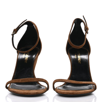 Saint Laurent Suede Lila Wedge Sandals 35.5 Brown 2 of 7