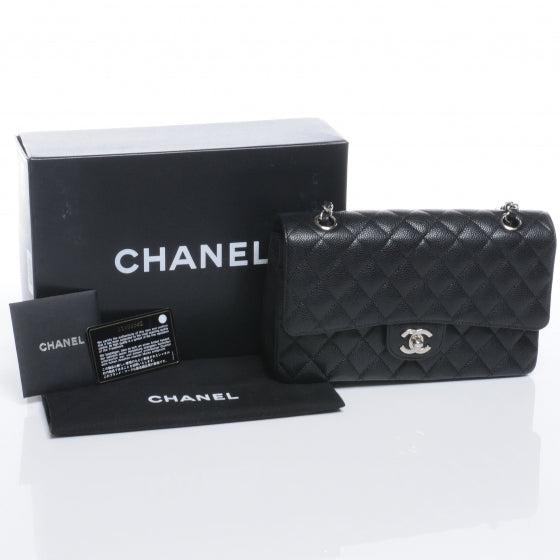 Caviar Quilted Medium Double Flap Black