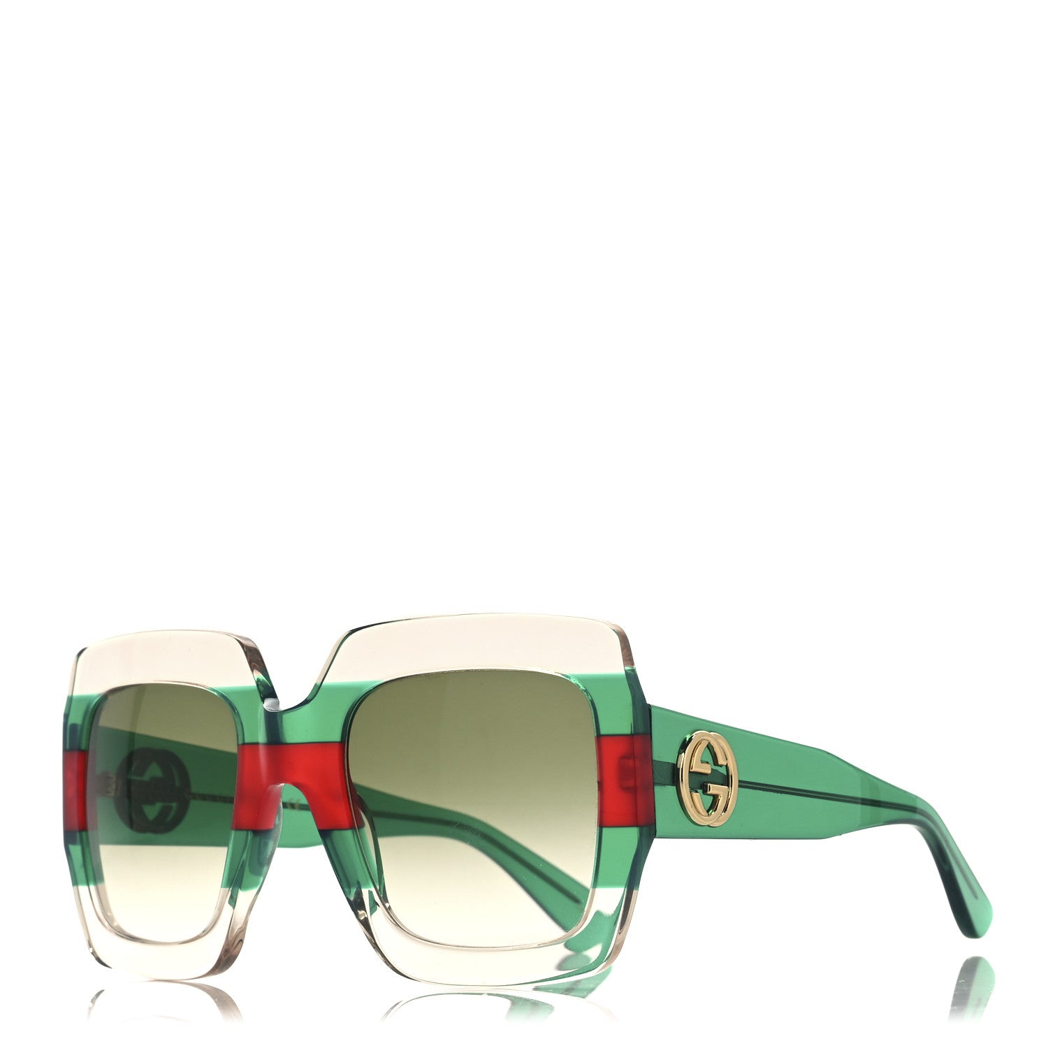 Gucci Square Web Frame GG0178S Sunglasses Green Red 1 of 7
