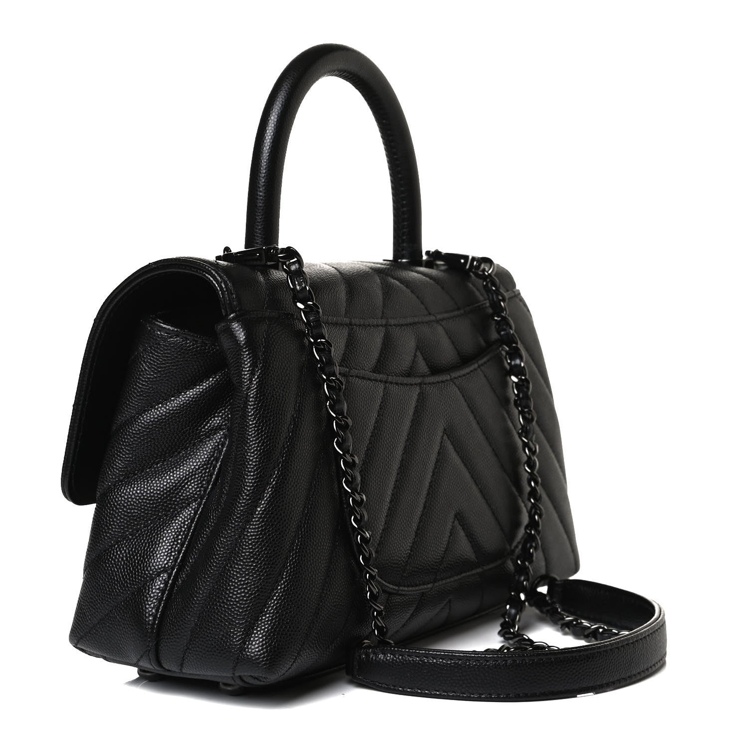 Chanel Caviar Chevron Quilted Mini Coco Handle Flap So Black 4 of 14