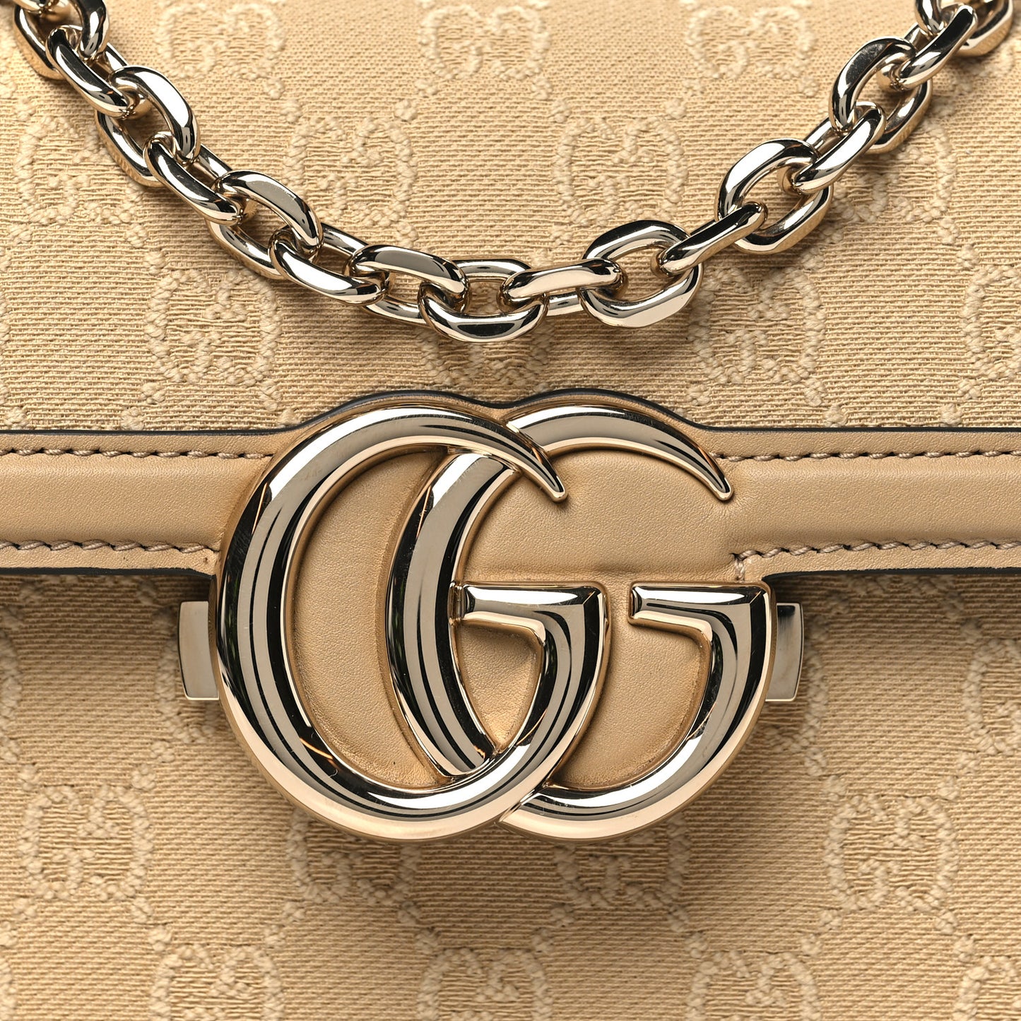 Monogram Small Gucci Go Shoulder Bag Beige