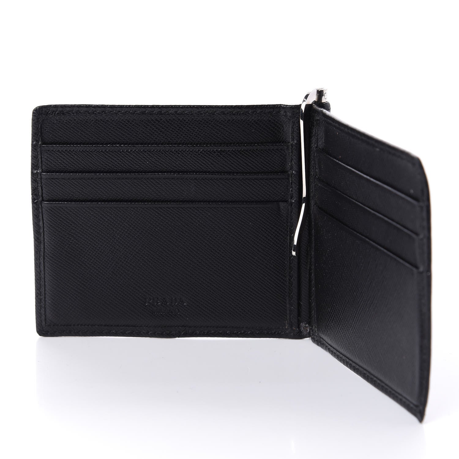 Prada Saffiano Money Clip Bi-Fold Wallet Black 7 of 13