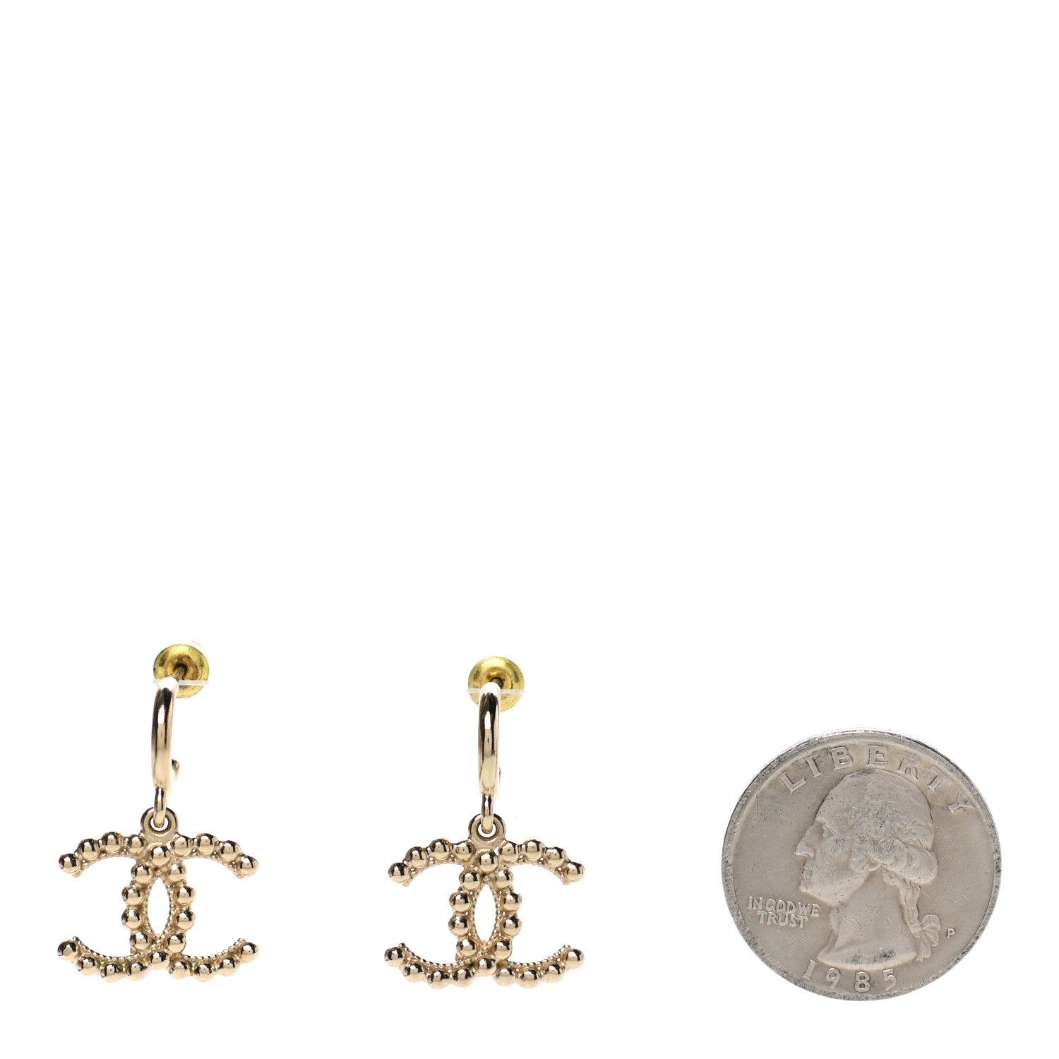 Chanel Metal Bead CC Drop Earrings Gold 2 of 5