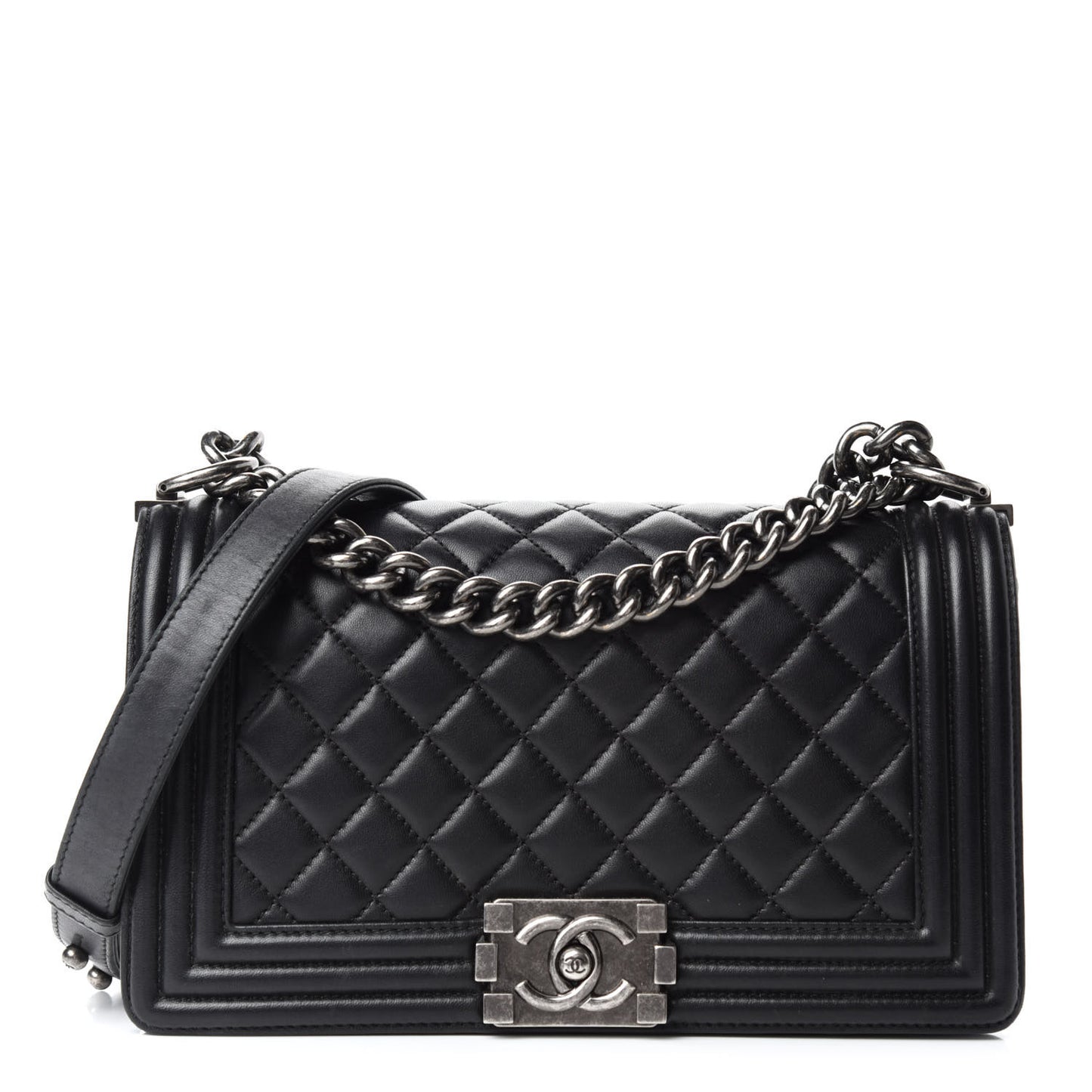 Lambskin Quilted Medium Boy Flap Black