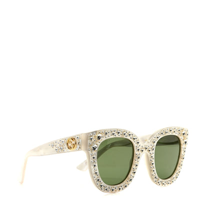 Gucci Acetate Crystal Oversize Mirrored Star Sunglasses GG0116S Ivory 3 of 5