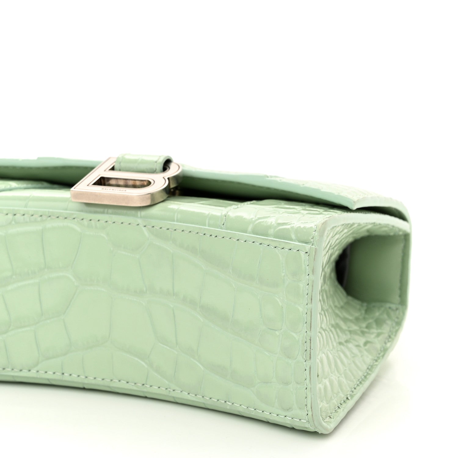 Balenciaga Shiny Calfskin Crocodile Embossed Hourglass Top Handle Bag XS Light Green 11 of 11