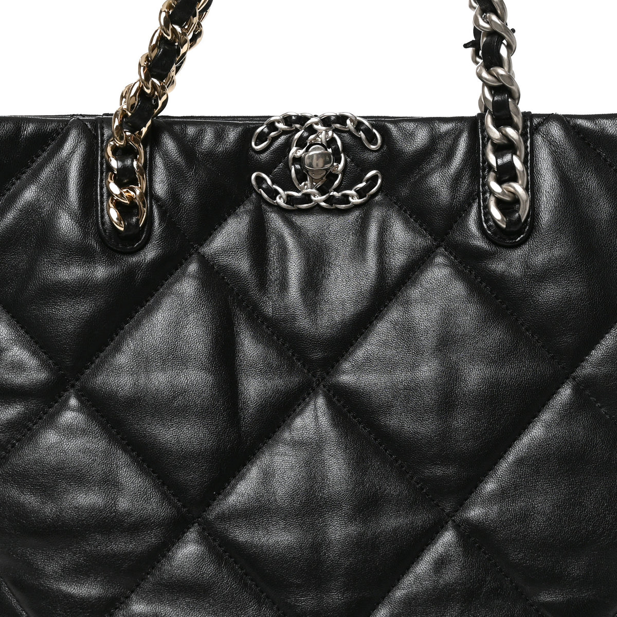 Lambskin Quilted Large Chanel 19 Shopping Tote Black