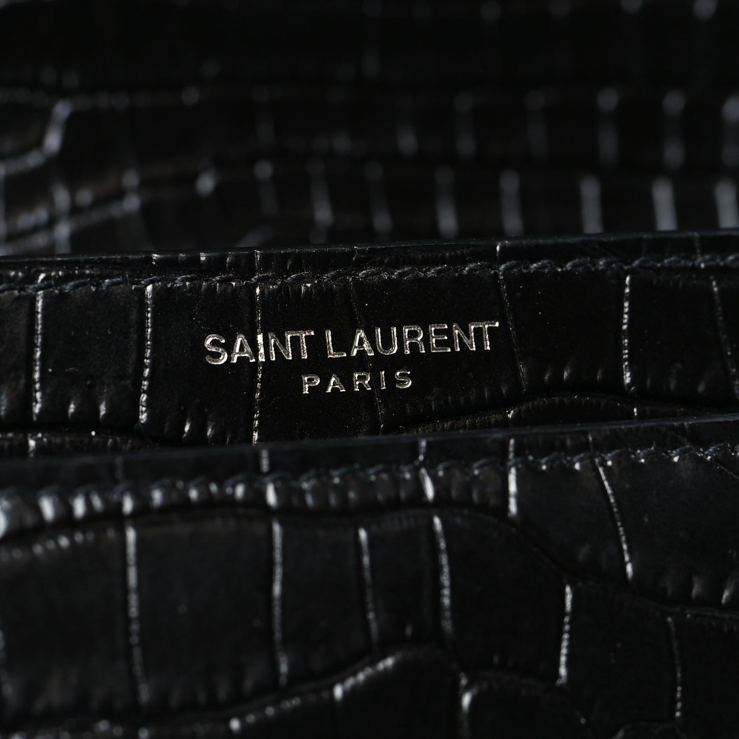 Calfskin Crocodile Embossed Medium Monogram Sunset Black