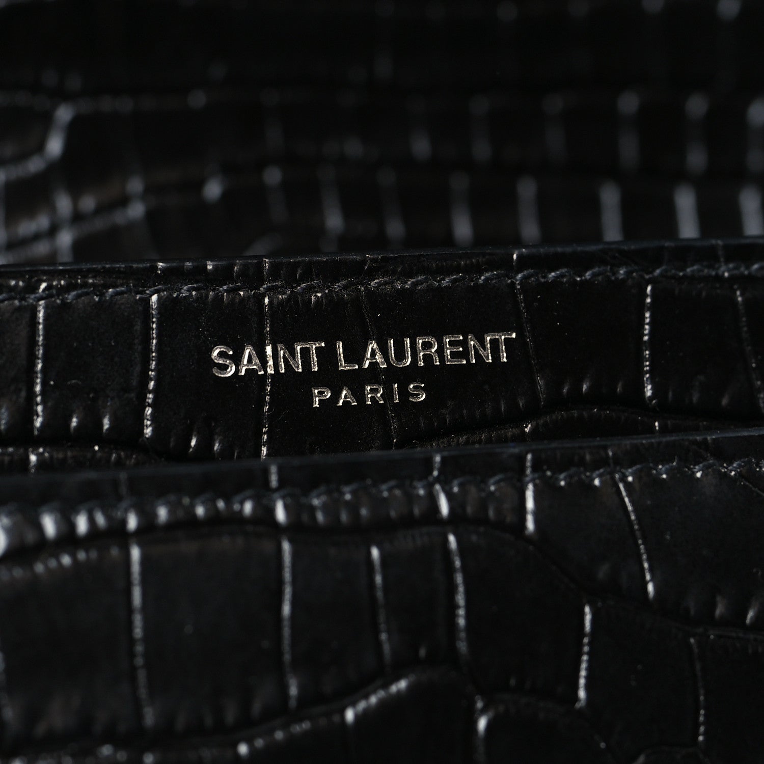 Saint Laurent Calfskin Crocodile Embossed Medium Monogram Sunset Black 8 of 11