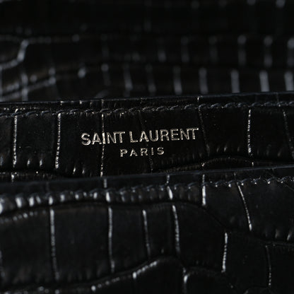 Saint Laurent Calfskin Crocodile Embossed Medium Monogram Sunset Black 8 of 11