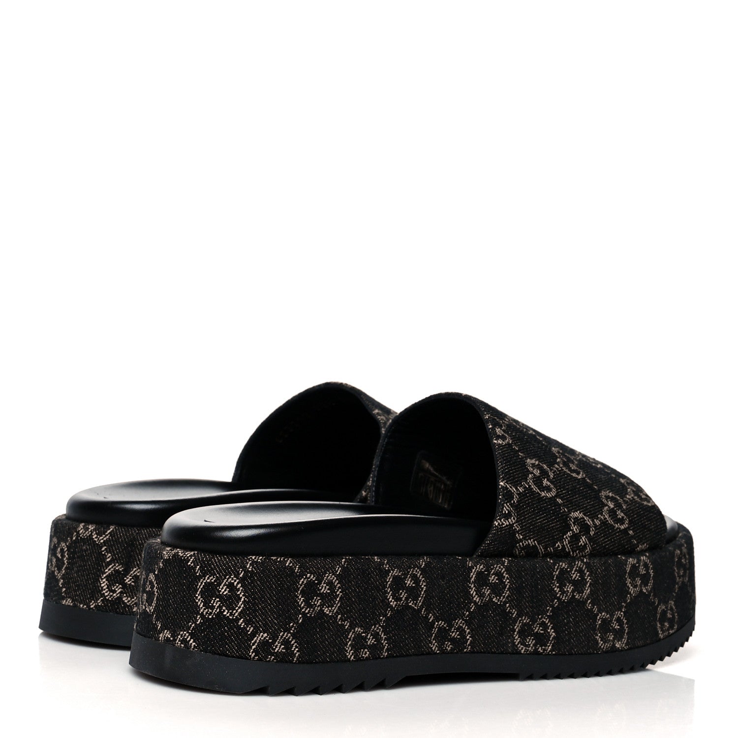 Gucci Jacquard Black Denim GG Monogram Angelina Platform 55mm Slide Sandals 38.5 Black Ivory 4 of 9