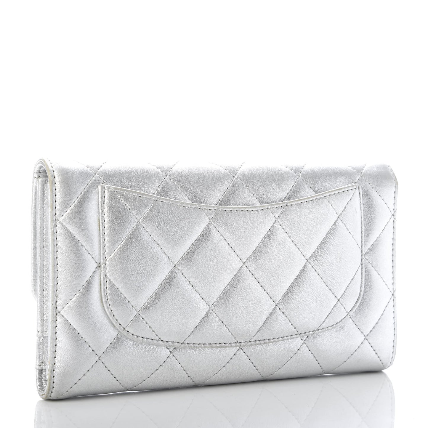 Metallic Lambskin Quilted Reissue Wallet Silver