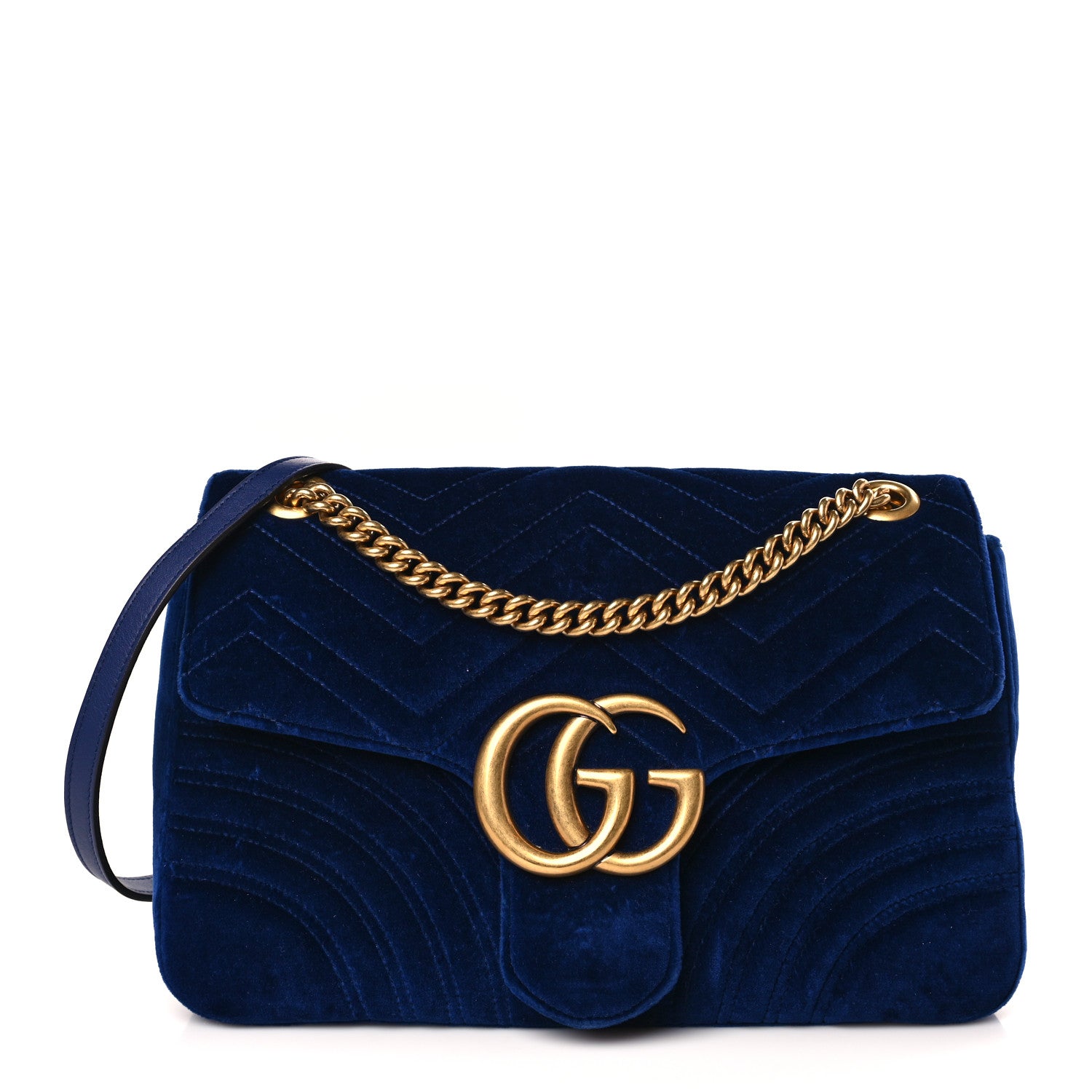 Gucci Velvet Matelasse Medium GG Marmont Shoulder Bag Cobalt Blue 1 of 9