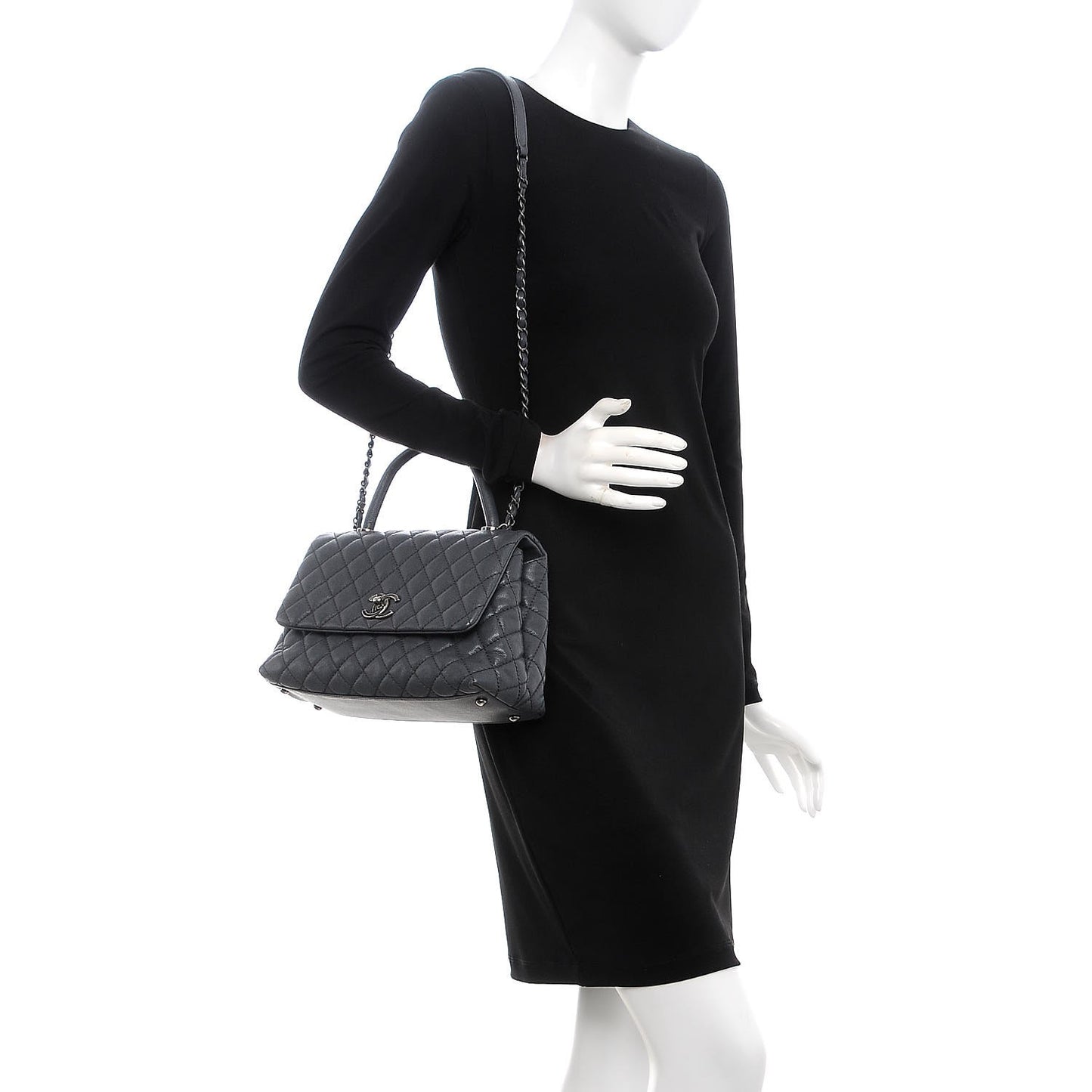Caviar Quilted Small Coco Handle Flap Gray