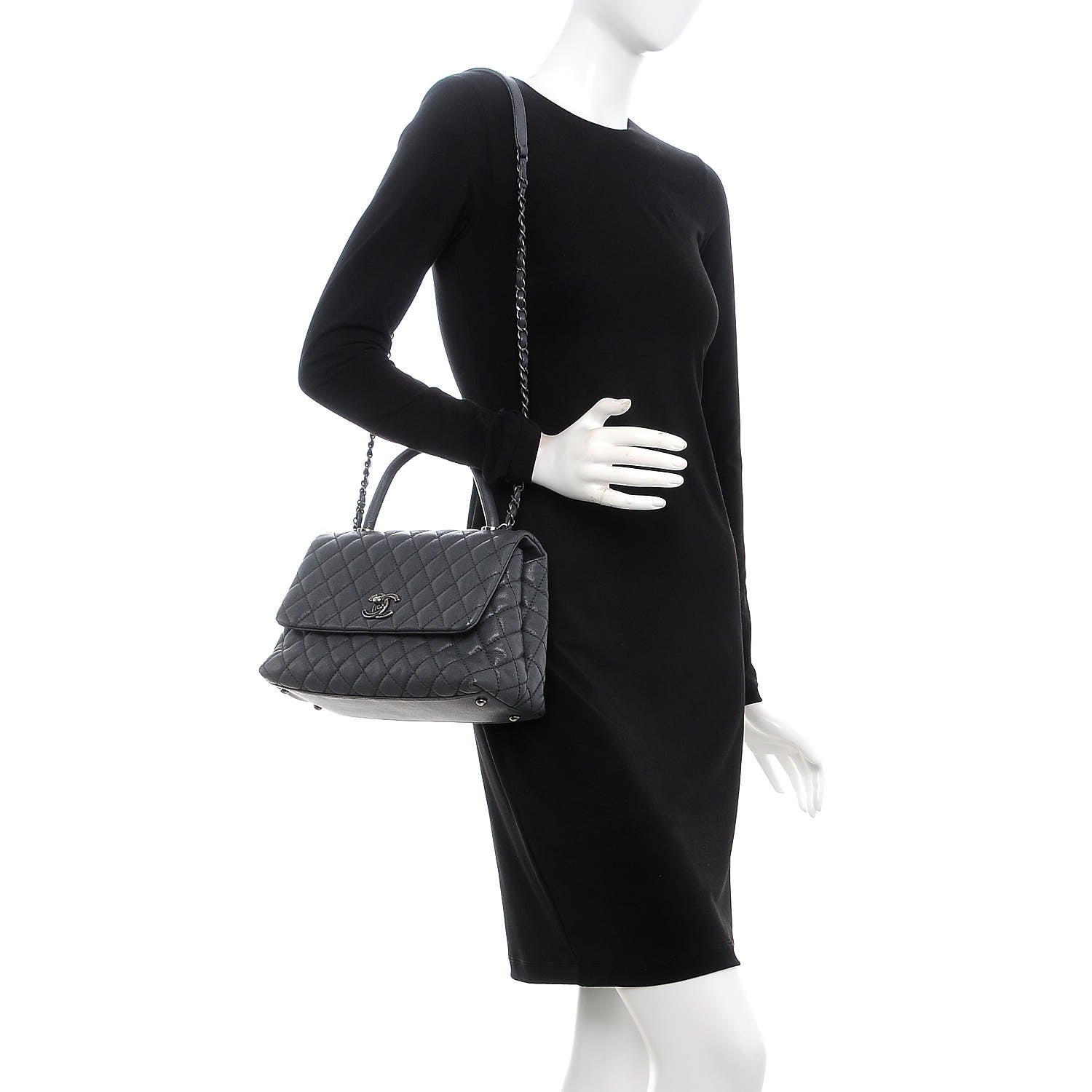 Chanel Caviar Quilted Small Coco Handle Flap Gray 2 of 9