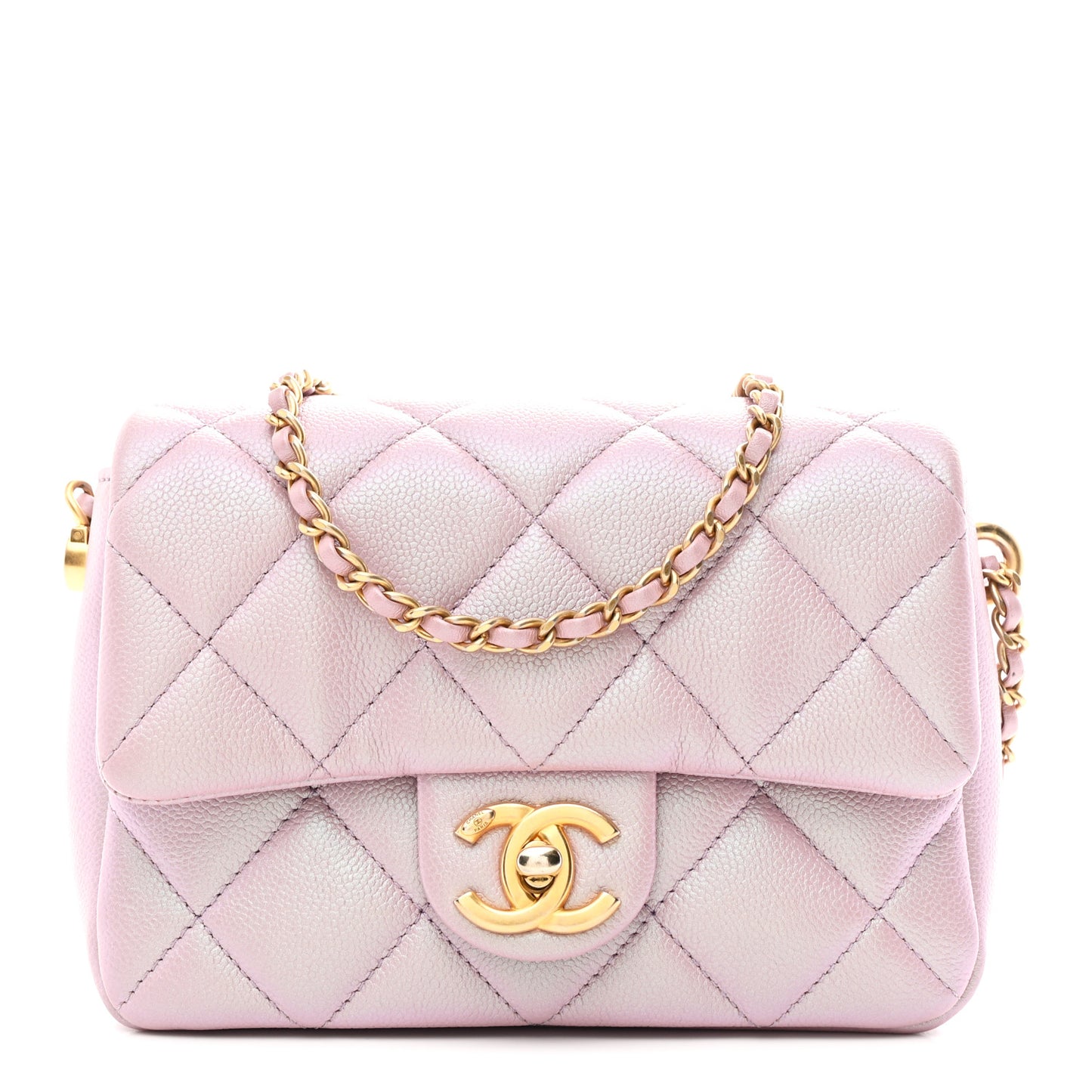 Iridescent Caviar Quilted Mini My Perfect Flap Pink