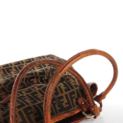 Fendi Zucca Calfskin Crocodile Embossed Large Chef Shopper Tote Tobacco 6 of 10