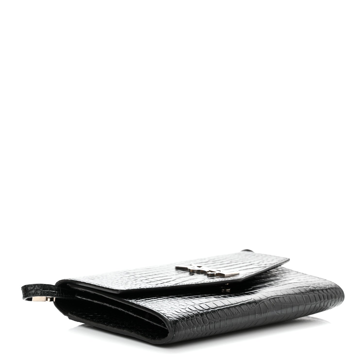 Saint Laurent Calfskin Crocodile Embossed Monogram Mini Uptown Crossbody Black 4 of 16