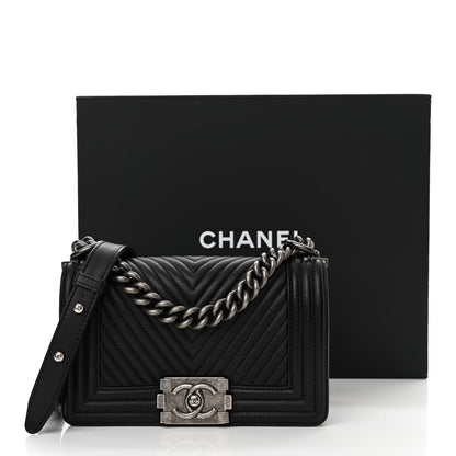 Chanel Calfskin Chevron Quilted Small Boy Flap Black 13 of 13