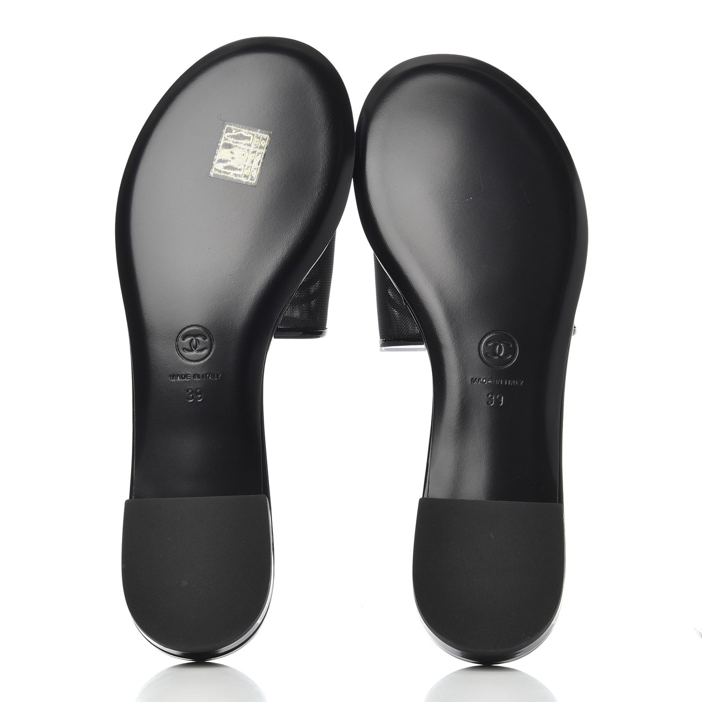 Mesh Patent Calfskin CC Mules 39 Black