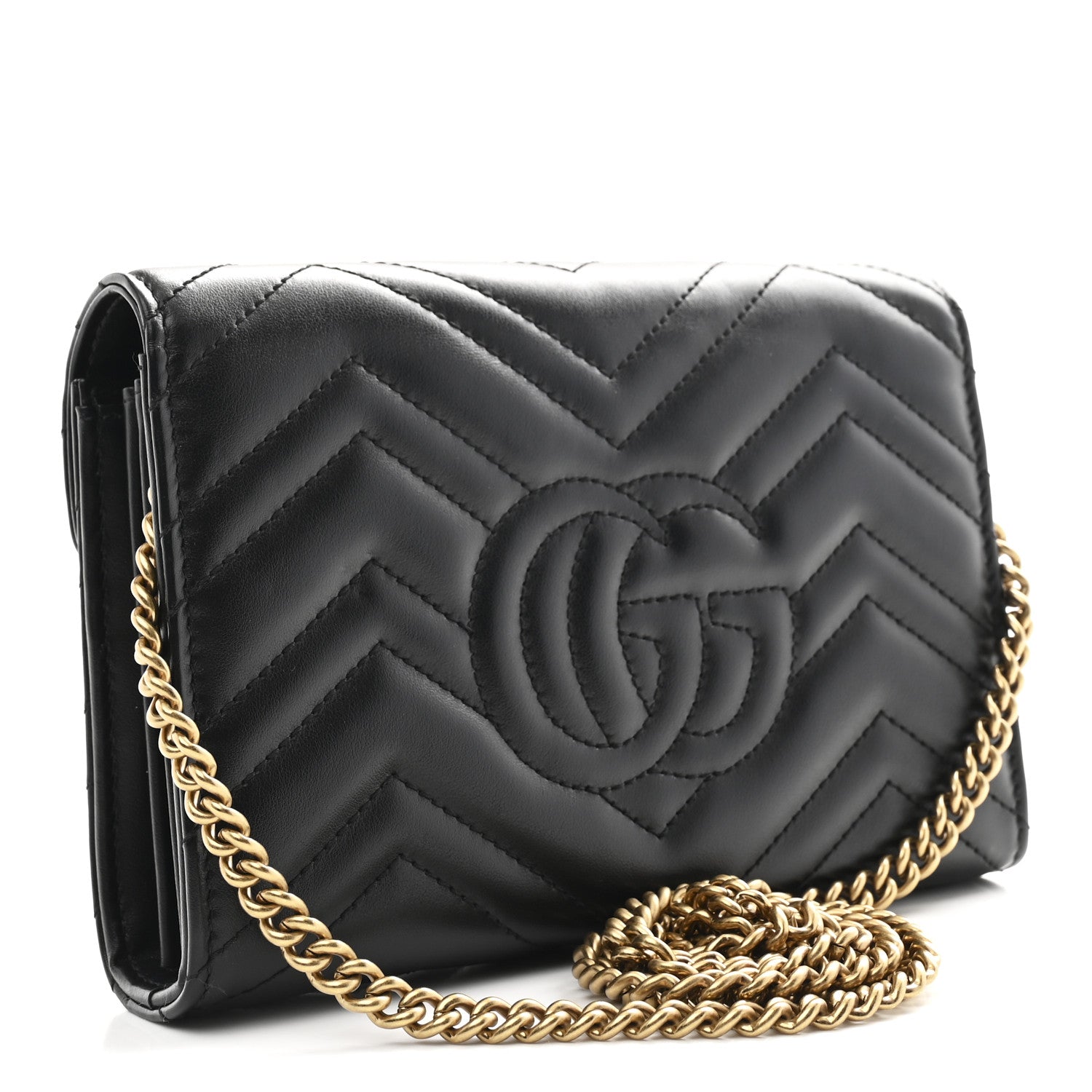 Gucci Calfskin Matelasse GG Marmont Chain Wallet Black 3 of 12