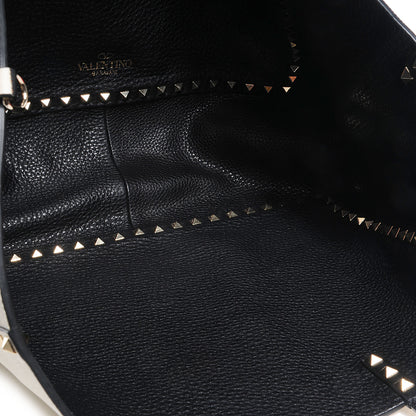 Valentino Garavani Pebbled Calfskin Medium Rockstud Reversible Tote Black Light Ivory 7 of 9