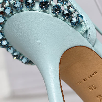 Bottega Veneta Mesh Nappa Crystal Embellished Sparkle Stretch Ankle Tie Sandals 38 Pale Blue 11 of 13