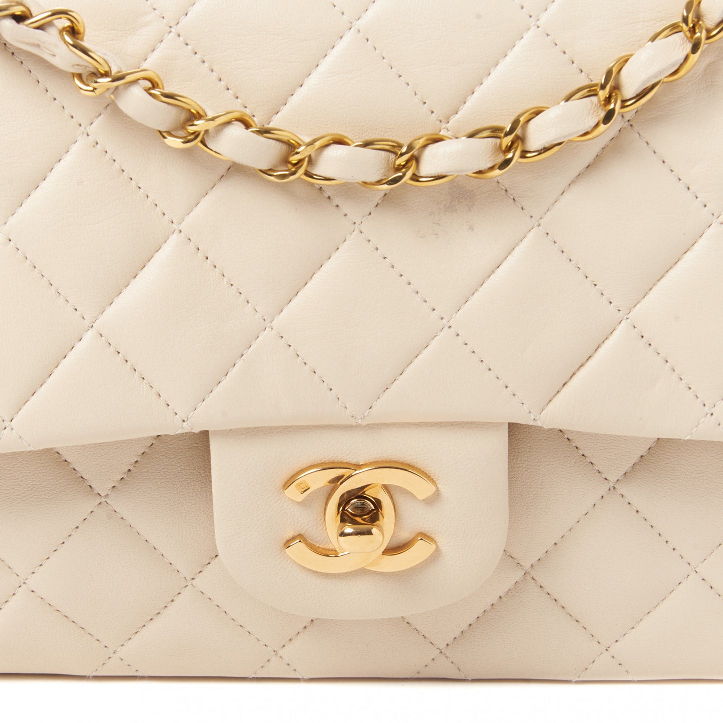 Lambskin Quilted Medium Double Flap Light Beige