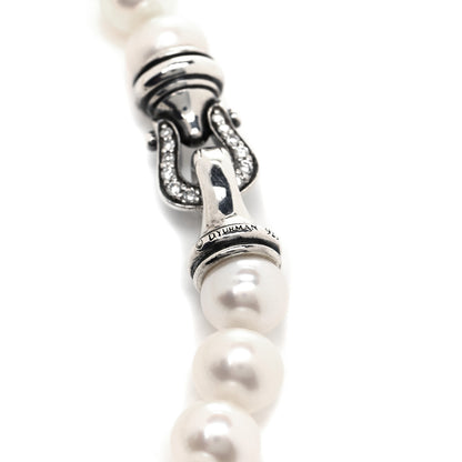 David Yurman Sterling Silver Diamond Pearl 8-8.5mm Buckle Necklace 72" 5 of 5
